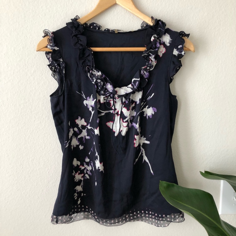 Elie Tahari Silk Floral Blouse Size Small